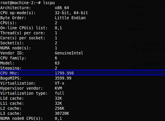 System architecture of benchmark Machine 2 — DigitalOcean droplet specifications