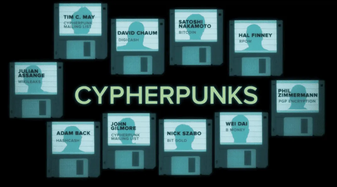 Representative figures of the Cypherpunks, from the documentary Banking on Bitcoin