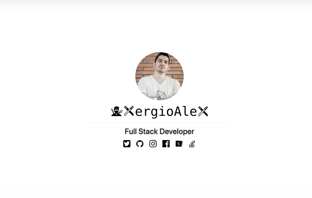 My old personal website — a simple landing page with profile photo, name, and social links