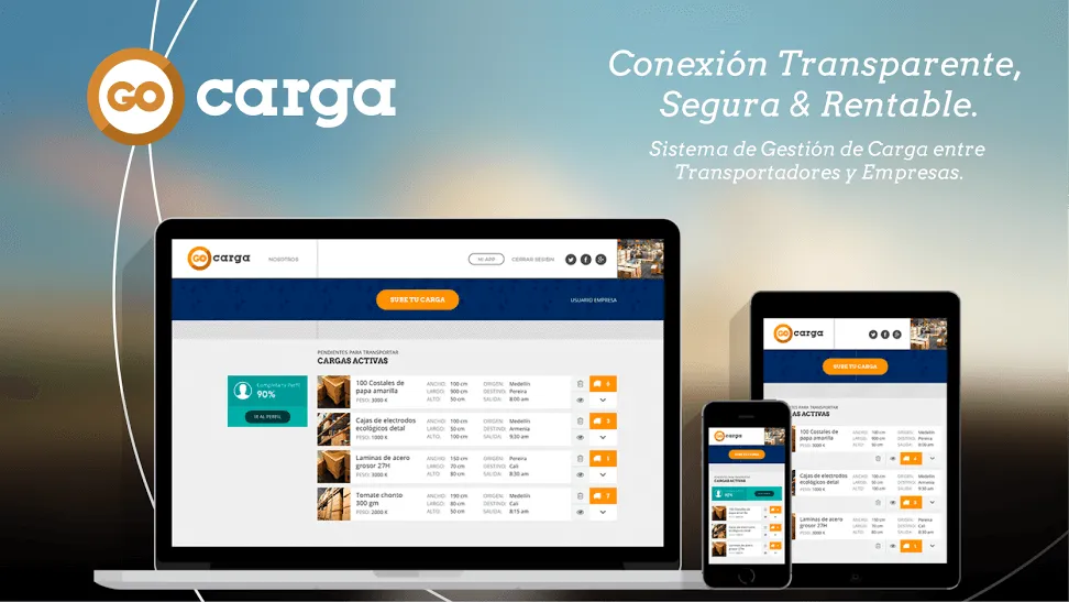 Captura de pantalla de la plataforma web GoCarga