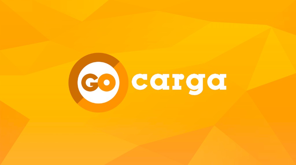 GoCarga brand banner — logo on orange geometric background