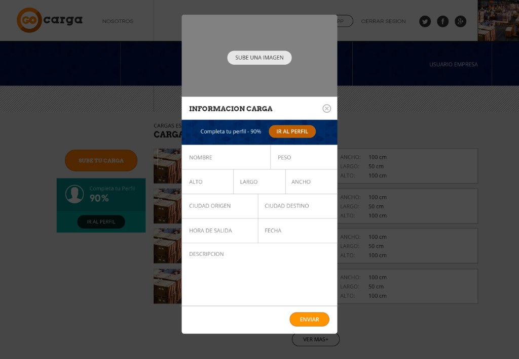 Cargo form prototype — Upload image, dimensions, origin, destination