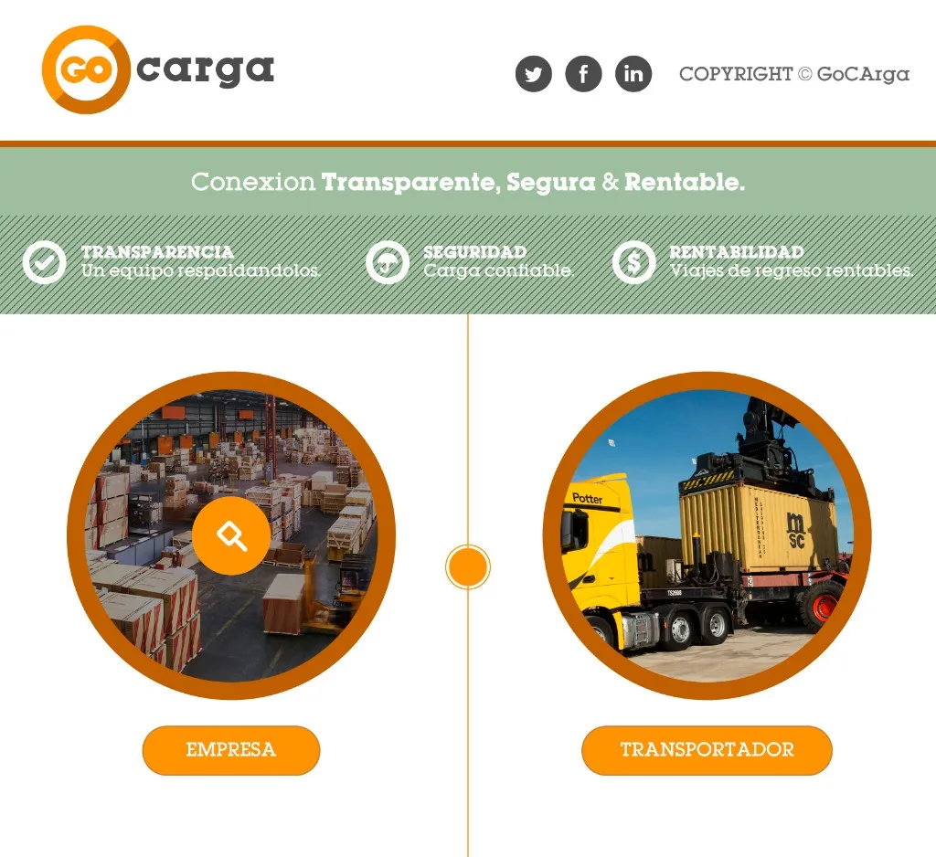 Prototipo del home — Marketplace de dos lados: empresas y transportadores, conexión transparente, segura y rentable