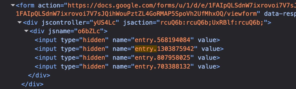 Hidden fields with entry IDs inside the form tag