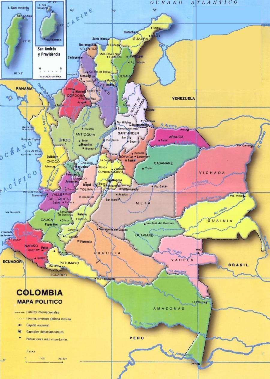Blank map of Colombia's departments before coloring
