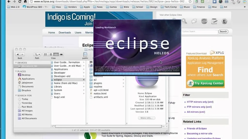 Eclipse Helios IDE loading screen with the ADT plugin installed, circa 2011