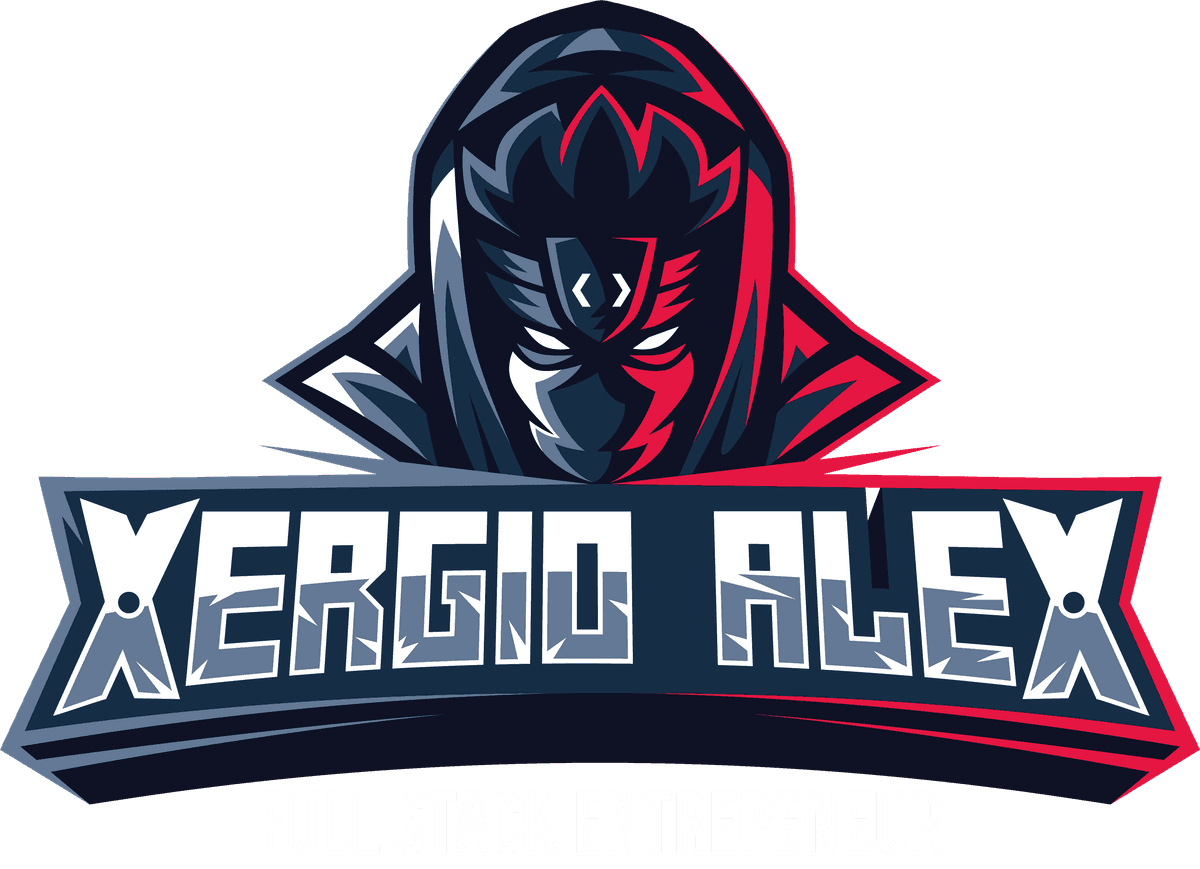 XergioAleX full logo with ninja character and name text in white