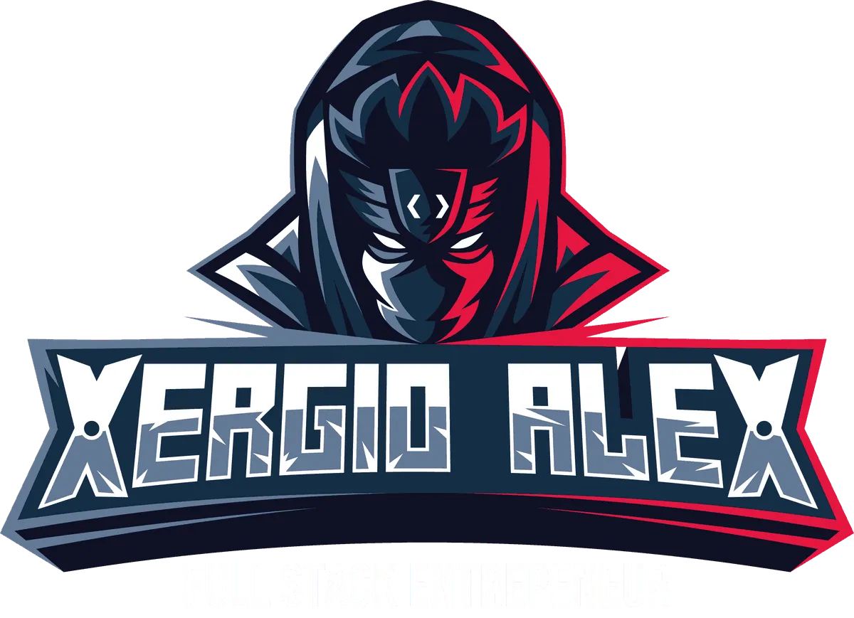 XergioAleX full logo with ninja character and name text in white