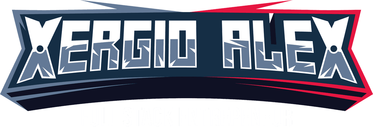 XergioAleX logotype — text wordmark with shuriken styling, white version