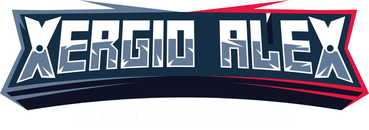 XergioAleX logotype — text wordmark with shuriken styling, white version