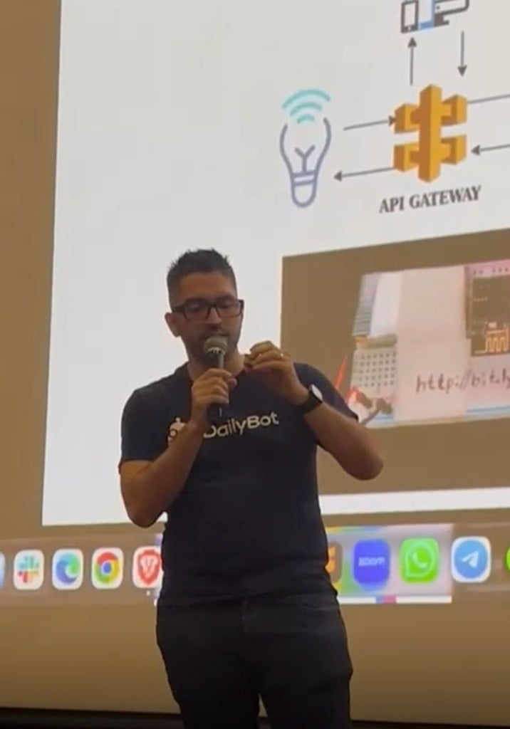 Sergio presenting API Gateway and hardware integration