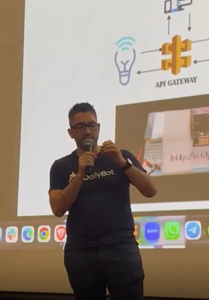 Sergio presenting API Gateway and hardware integration